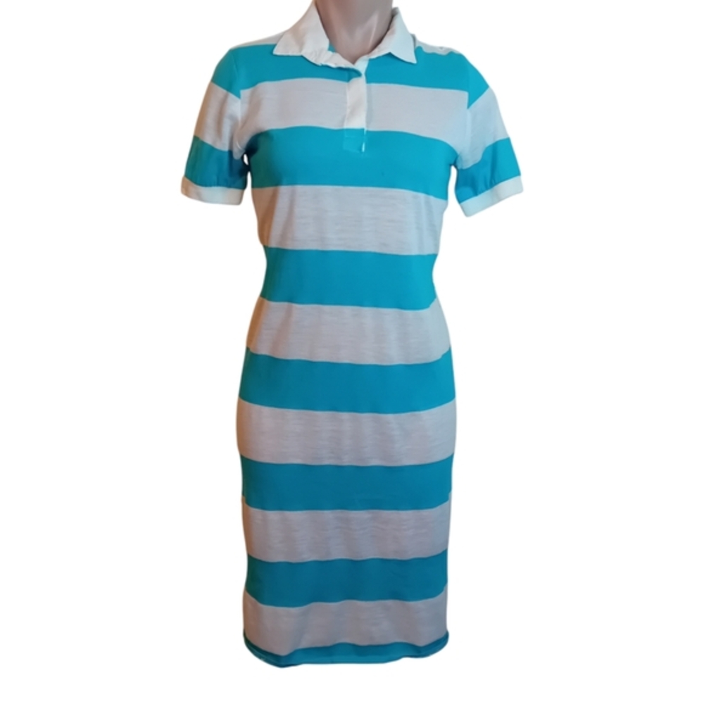Vintage 70s Polo Wide Striped Dress Casual Summer Tennis Prep Retro Apprx L READ